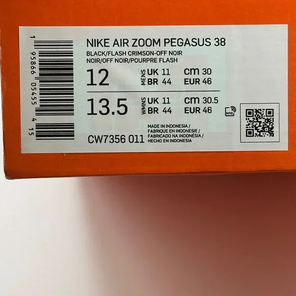 Men's Nike Air Zoom Pegasus 38  Black Hyper Violet CW7356-011 Size 12 - Picture 12 of 12